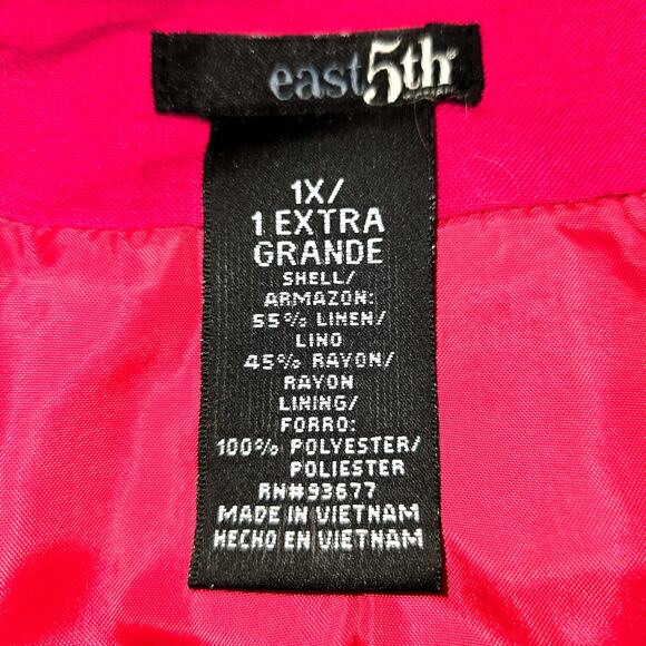 East 5th 1X Women's Blazer Red Suit Coat Plus Size 14W 16W Jacket - Picture 3 of 5